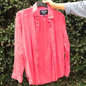 M linen coral button down